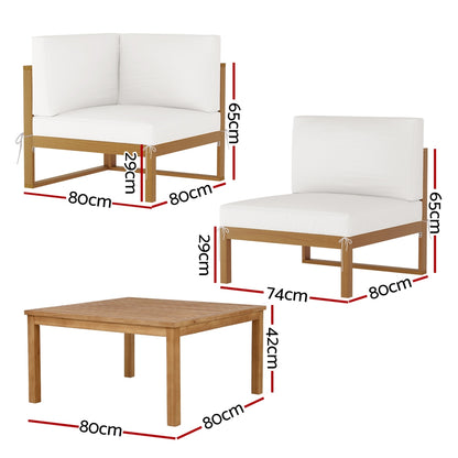 Gardeon 4-Seater Outdoor Sofa Set Wooden Lounge Setting 5PCS - Image 2