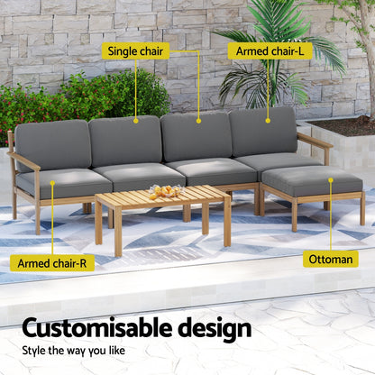Gardeon 5-Seater Outdoor Sofa Set Wooden Lounge Setting 6PCS - Image 4