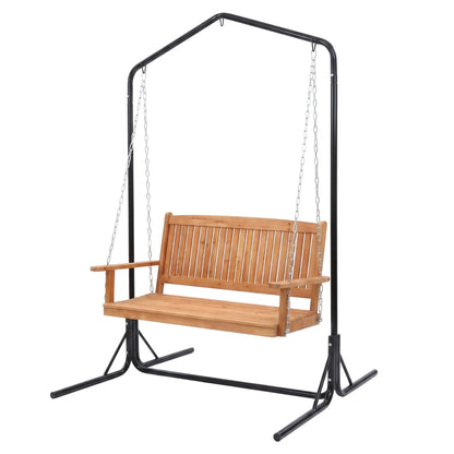 Gardeon Wooden 2-Seater Outdoor Swing Chair with Black Stand Hanging Chair Patio Furniture - Image 8