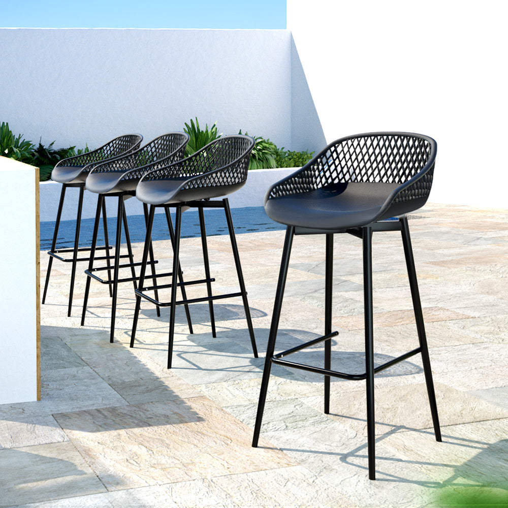 Gardeon 4x Outdoor Bar Stools Plastic Black - Image 6