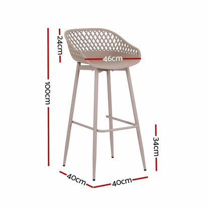 Gardeon 2PC Outdoor Bar Stools Plastic Metal Dining Chair Patio Furniture Coffee - Image 2