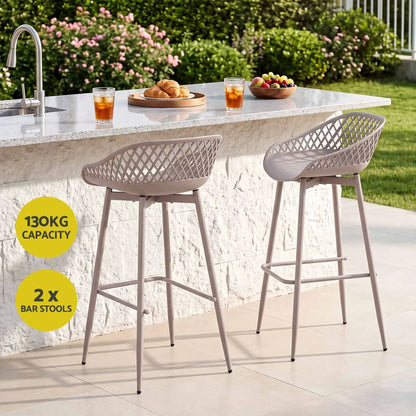Gardeon 2PC Outdoor Bar Stools Plastic Metal Dining Chair Patio Furniture Coffee - Image 4