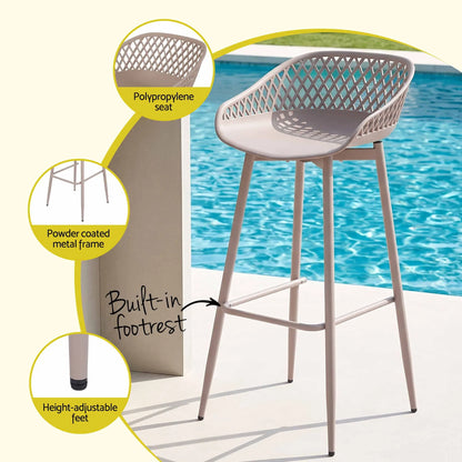 Gardeon 2PC Outdoor Bar Stools Plastic Metal Dining Chair Patio Furniture Coffee - Image 5
