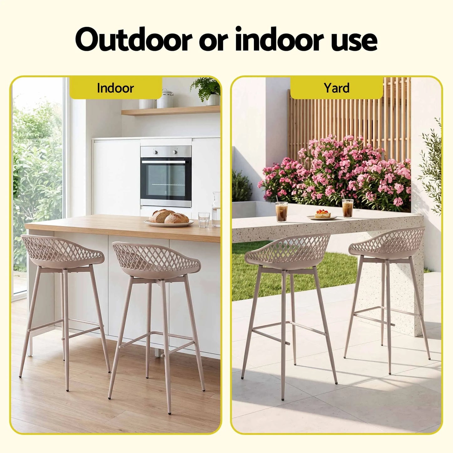 Gardeon 2PC Outdoor Bar Stools Plastic Metal Dining Chair Patio Furniture Coffee - Image 6