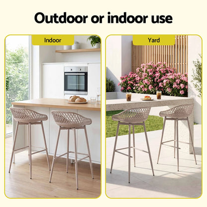 Gardeon 2PC Outdoor Bar Stools Plastic Metal Dining Chair Patio Furniture Coffee - Image 6