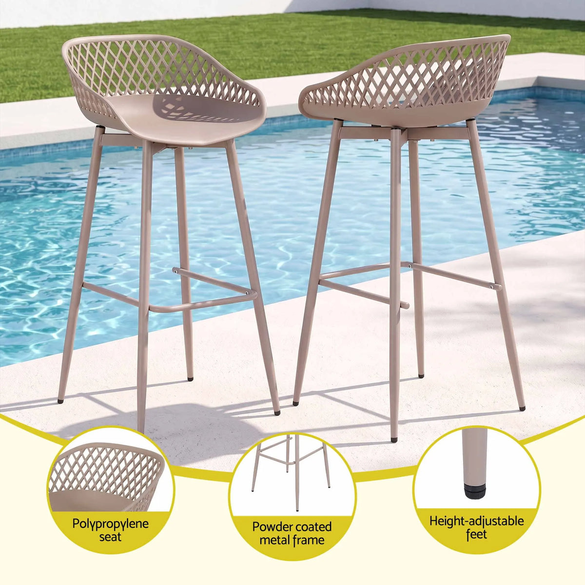 Gardeon 4-Piece Outdoor Bar Stools Plastic Metal Dining Chair Furniture Coffee - Image 5