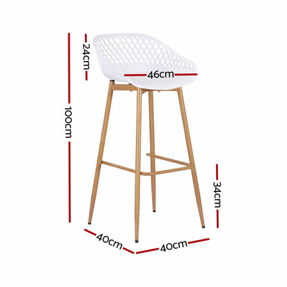 Gardeon 2PC Outdoor Bar Stools Plastic Metal Dining Chair Patio Furniture White - Image 2