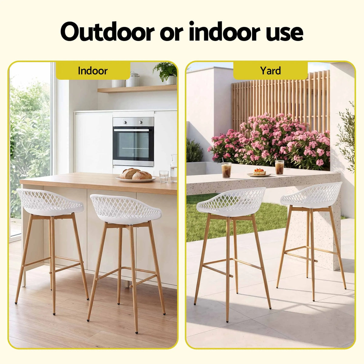 Gardeon 2PC Outdoor Bar Stools Plastic Metal Dining Chair Patio Furniture White - Image 6
