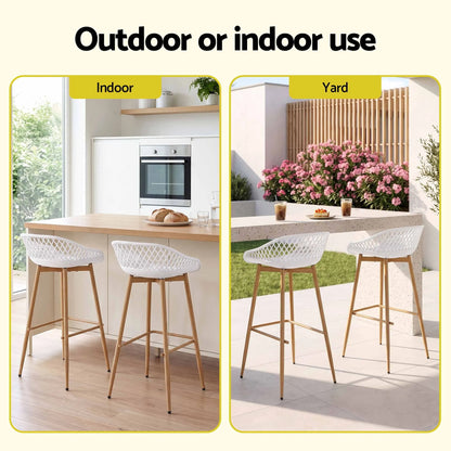 Gardeon 2PC Outdoor Bar Stools Plastic Metal Dining Chair Patio Furniture White - Image 6