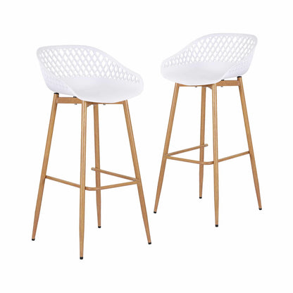 Gardeon 2PC Outdoor Bar Stools Plastic Metal Dining Chair Patio Furniture White - Image 7