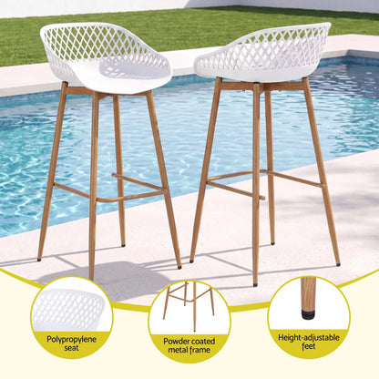 Gardeon 4-Piece Outdoor Bar Stools Plastic Metal Dining Chair Balcony White - Image 5