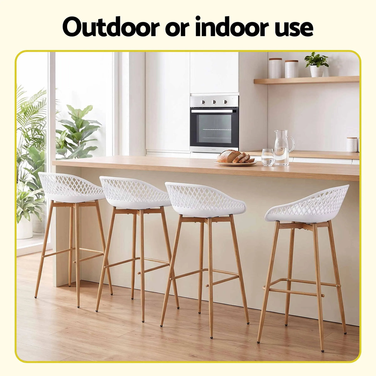Gardeon 4-Piece Outdoor Bar Stools Plastic Metal Dining Chair Balcony White - Image 6