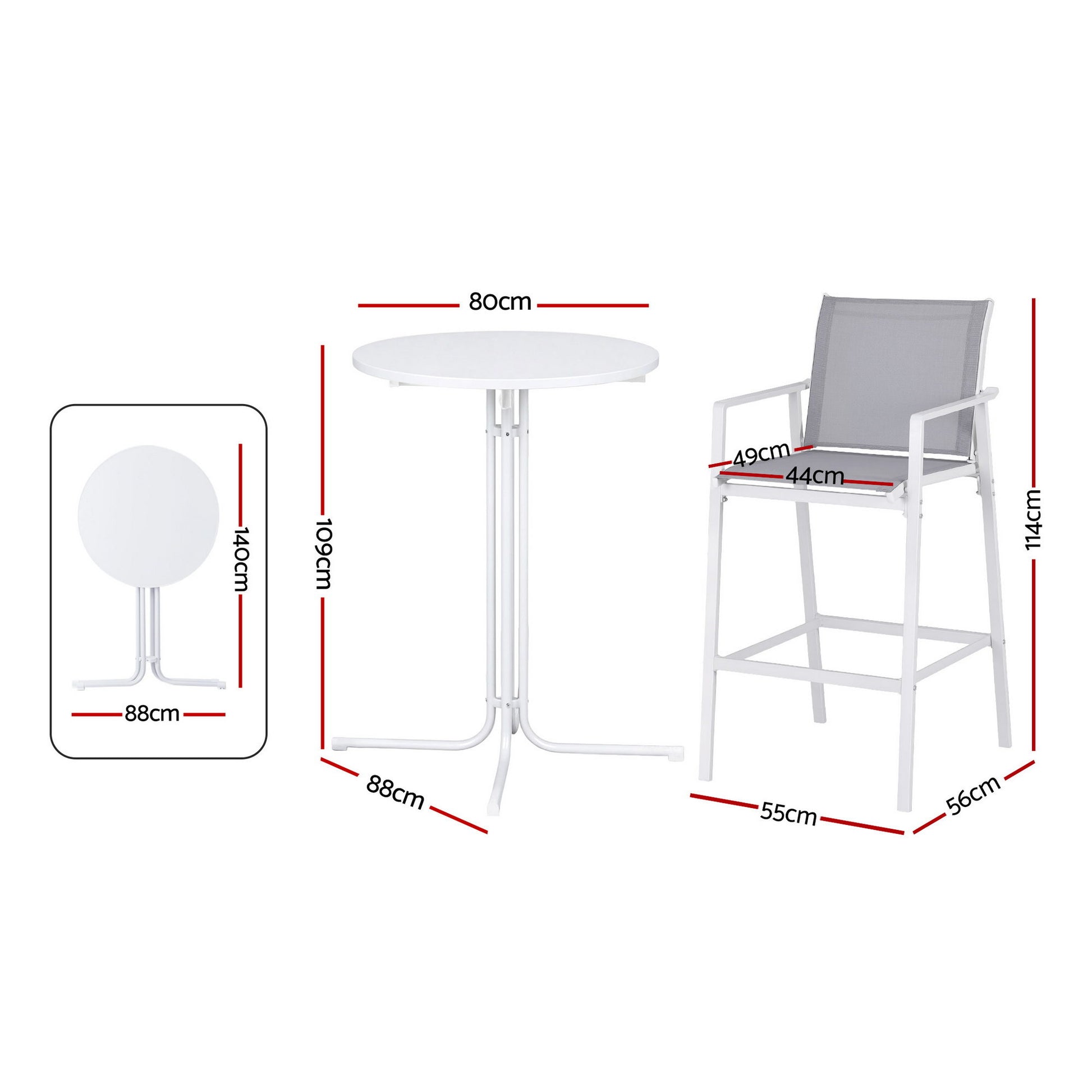 Gardeon 3PC Outdoor Bar Set Stools Dining Chairs Table Patio Furniture Bistro Set Steel White - Image 2