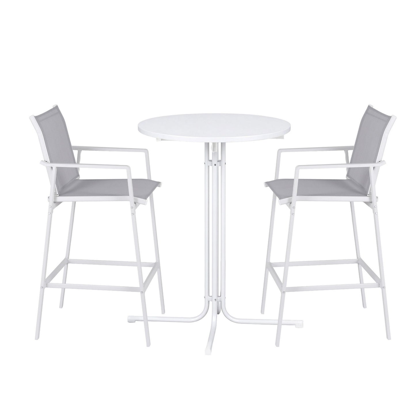 Gardeon 3PC Outdoor Bar Set Stools Dining Chairs Table Patio Furniture Bistro Set Steel White - Image 3