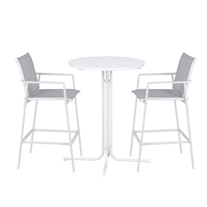 Gardeon 3PC Outdoor Bar Set Stools Dining Chairs Table Patio Furniture Bistro Set Steel White - Image 3
