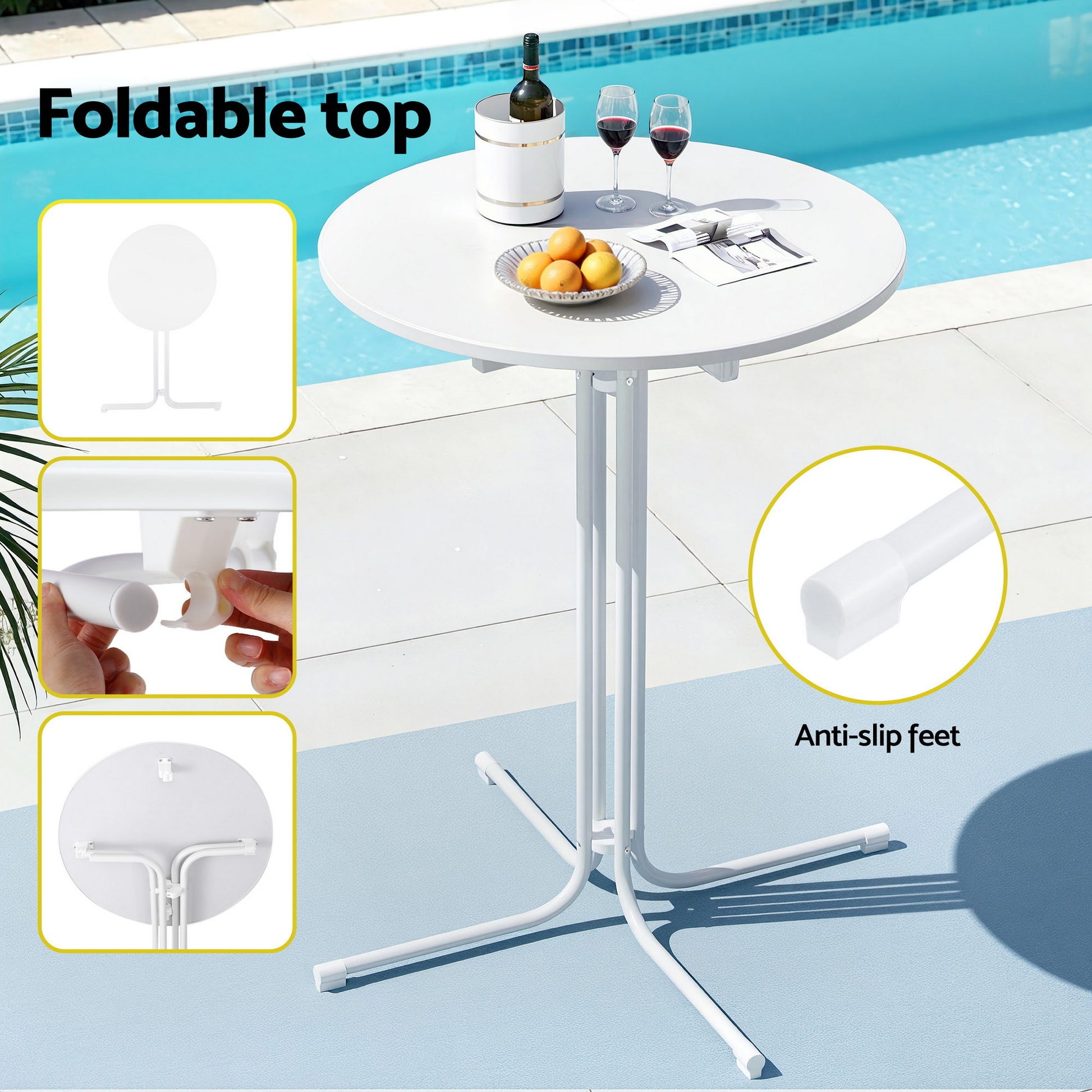 Gardeon 3PC Outdoor Bar Set Stools Dining Chairs Table Patio Furniture Bistro Set Steel White - Image 7
