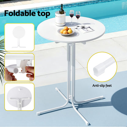 Gardeon 3PC Outdoor Bar Set Stools Dining Chairs Table Patio Furniture Bistro Set Steel White - Image 7