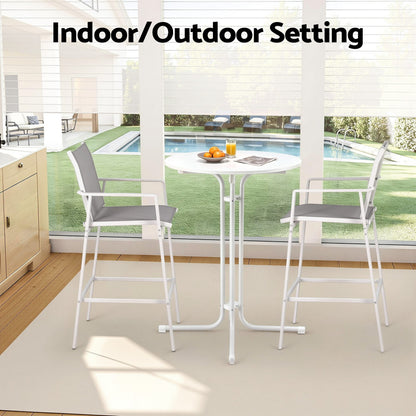 Gardeon 3PC Outdoor Bar Set Stools Dining Chairs Table Patio Furniture Bistro Set Steel White - Image 8