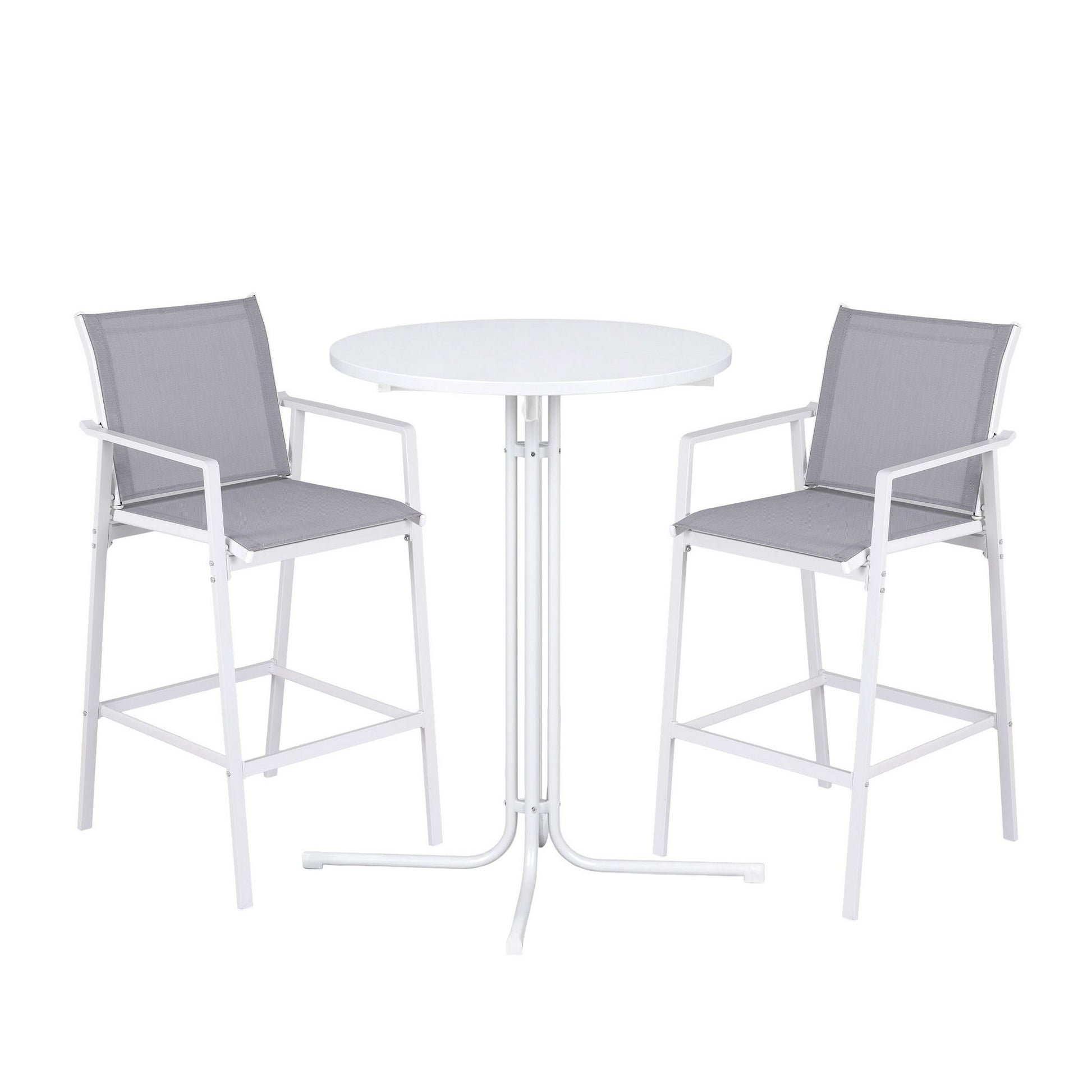 Gardeon 3PC Outdoor Bar Set Stools Dining Chairs Table Patio Furniture Bistro Set Steel White - Image 9