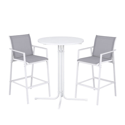 Gardeon 3PC Outdoor Bar Set Stools Dining Chairs Table Patio Furniture Bistro Set Steel White - Image 9