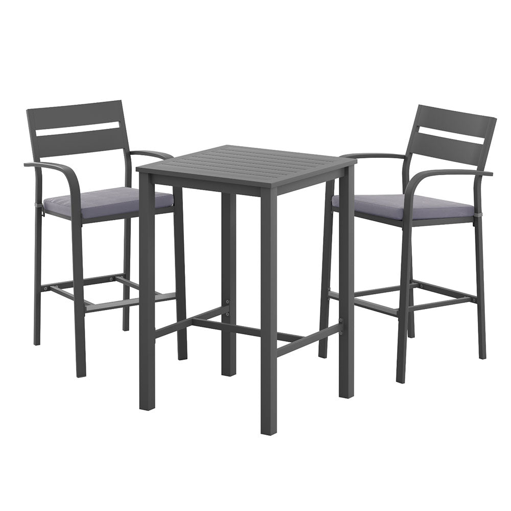 Gardeon 3Pcs Outdoor Bar Set Stools Dining Chairs Table Patio Aluminium Bistro Set Black - Image 3