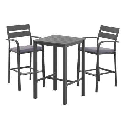 Gardeon 3Pcs Outdoor Bar Set Stools Dining Chairs Table Patio Aluminium Bistro Set Black - Image 3
