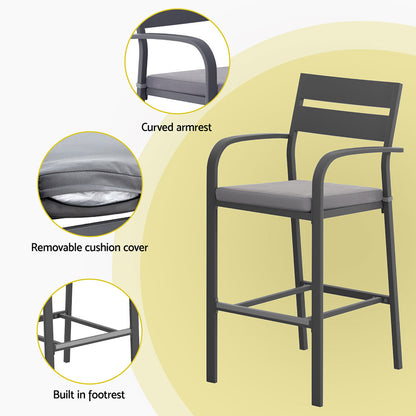 Gardeon 3Pcs Outdoor Bar Set Stools Dining Chairs Table Patio Aluminium Bistro Set Black - Image 5