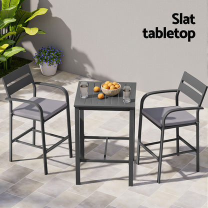 Gardeon 3Pcs Outdoor Bar Set Stools Dining Chairs Table Patio Aluminium Bistro Set Black - Image 6