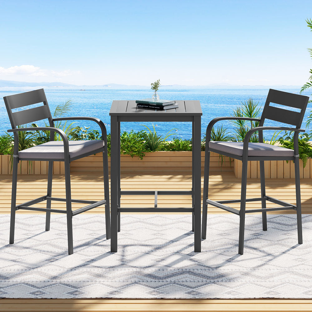 Gardeon 3Pcs Outdoor Bar Set Stools Dining Chairs Table Patio Aluminium Bistro Set Black - Image 7