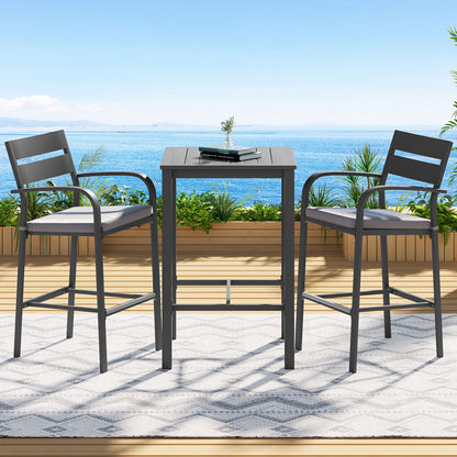 Gardeon 3Pcs Outdoor Bar Set Stools Dining Chairs Table Patio Aluminium Bistro Set Black - Image 7