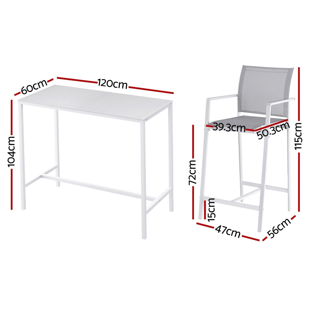 Gardeon 7PCS Outdoor Bar Set Stools Dining Chairs Table Patio Steel Bistro Set White - Image 2