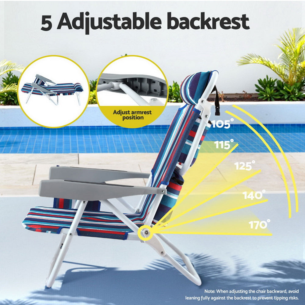 Gardeon Outdoor Chairs Beach Chair Backpack Cooler Storage Lightweight Fishing Blue - Image 3