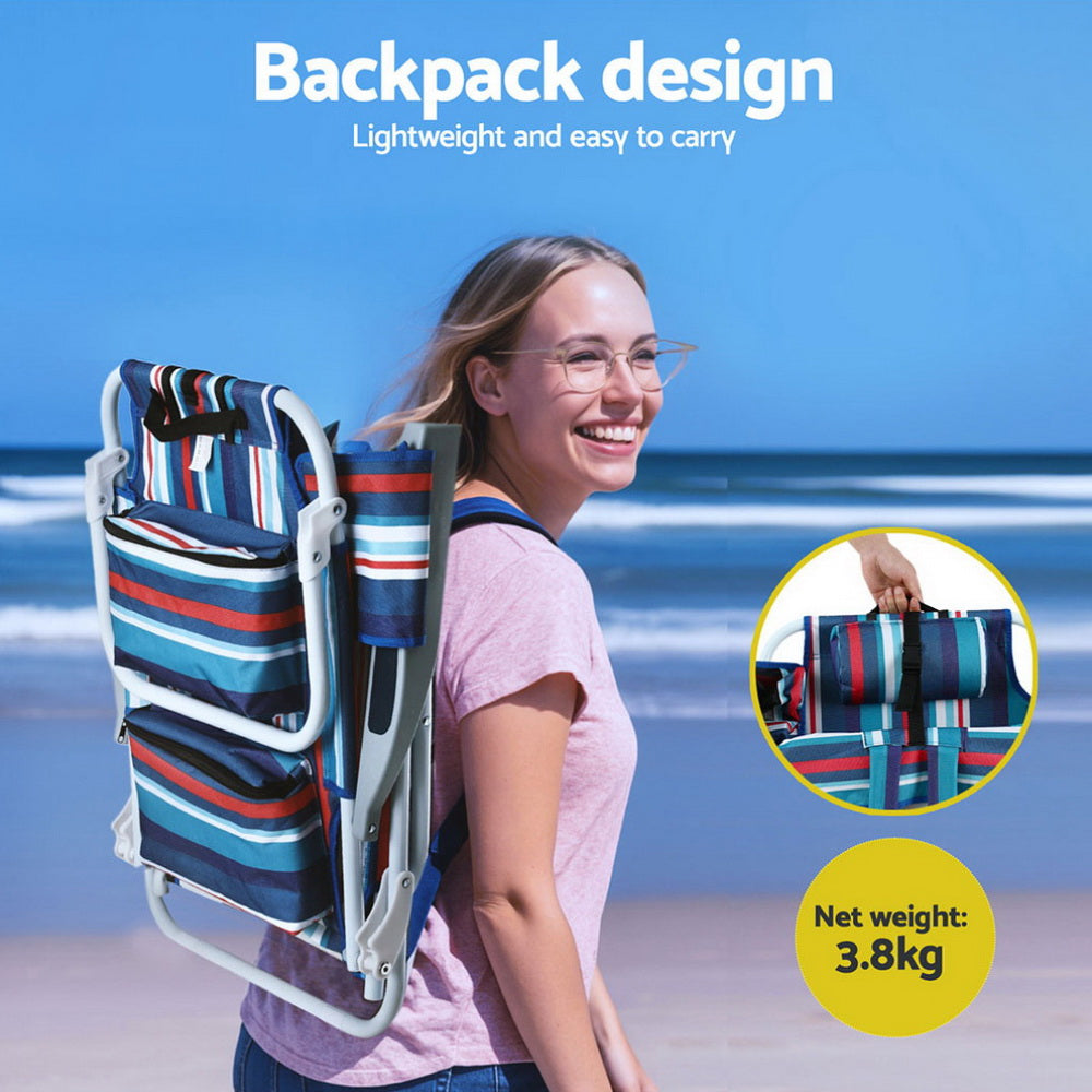 Gardeon Outdoor Chairs Beach Chair Backpack Cooler Storage Lightweight Fishing Blue - Image 4