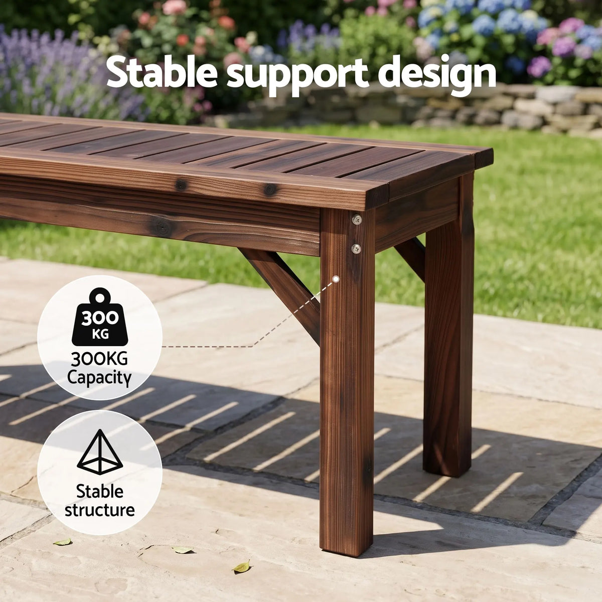Gardeon Garden Benches Garden Seating Backless Timber Seat 120cm Brown - Image 6