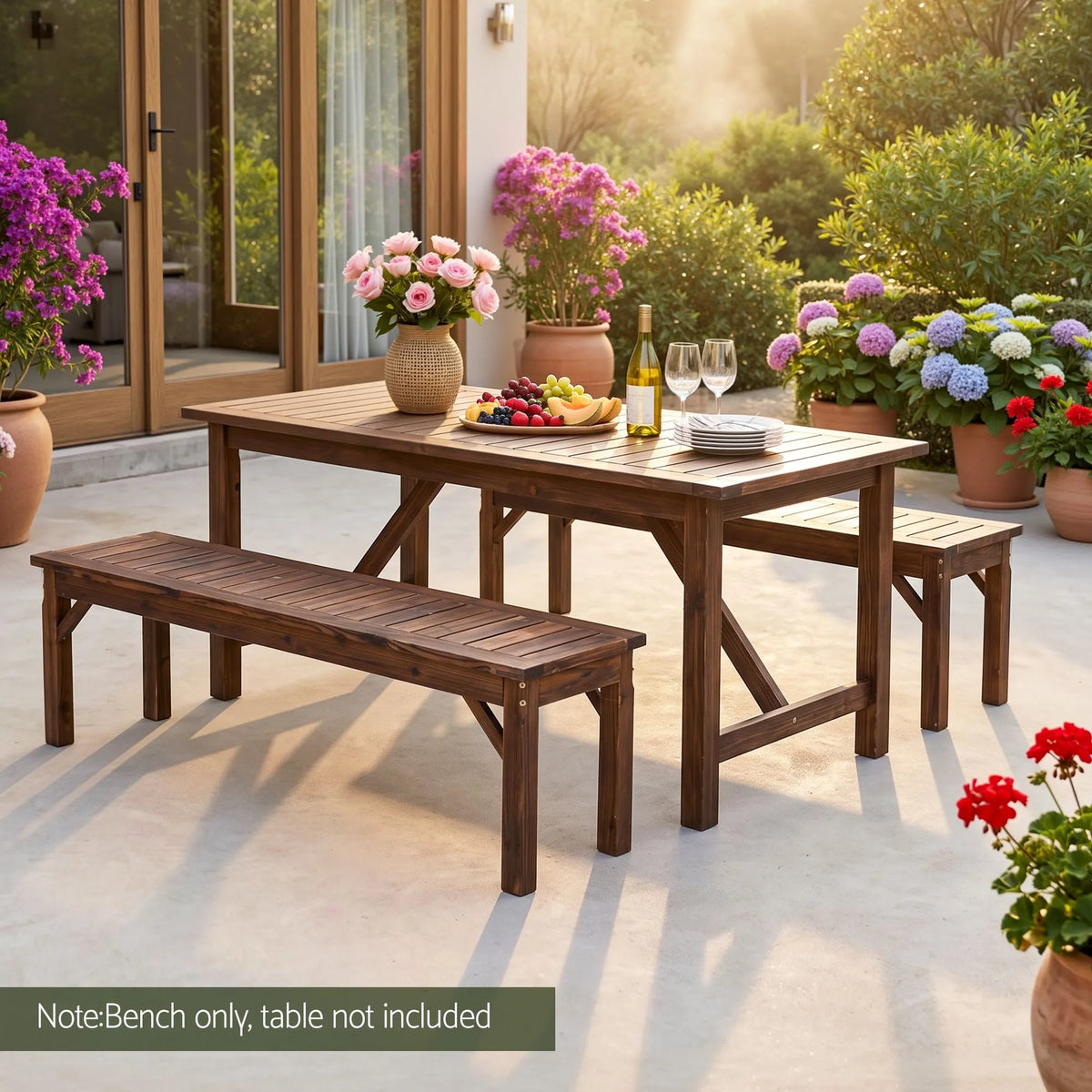 Gardeon Garden Benches Garden Seating Backless Timber Seat 150cm Brown - Image 5