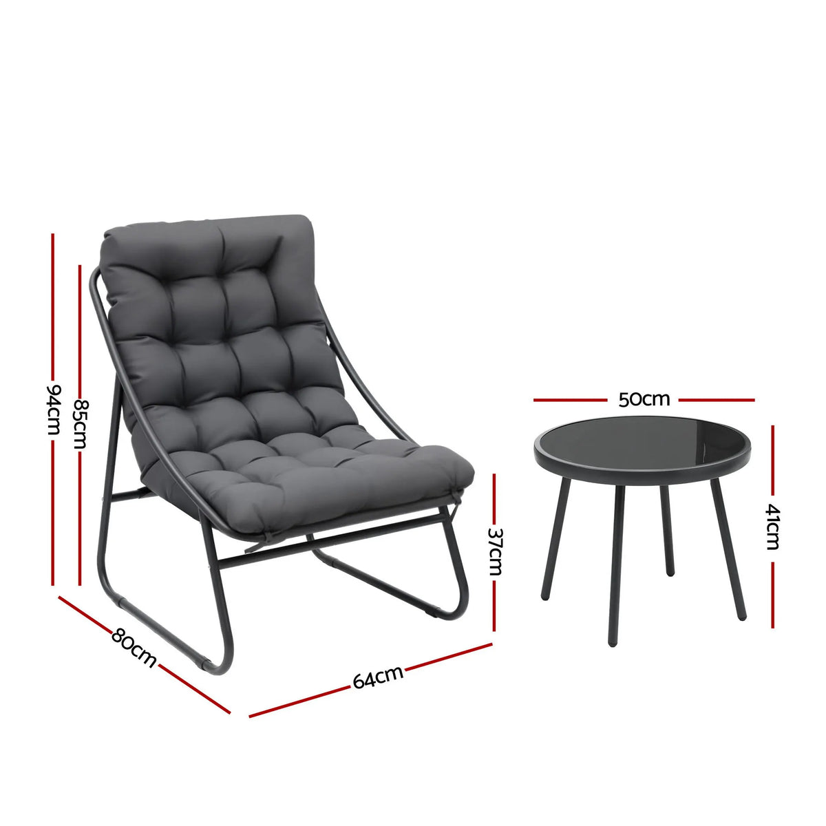 Gardeon 3PC Outdoor Bistro Set Patio Furniture Table and Chairs Steel Dining Chair - Image 2
