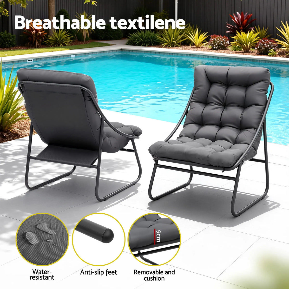 Gardeon 3PC Outdoor Bistro Set Patio Furniture Table and Chairs Steel Dining Chair - Image 5