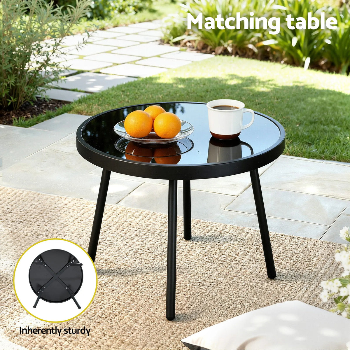 Gardeon 3PC Outdoor Bistro Set Patio Furniture Table and Chairs Steel Dining Chair - Image 6