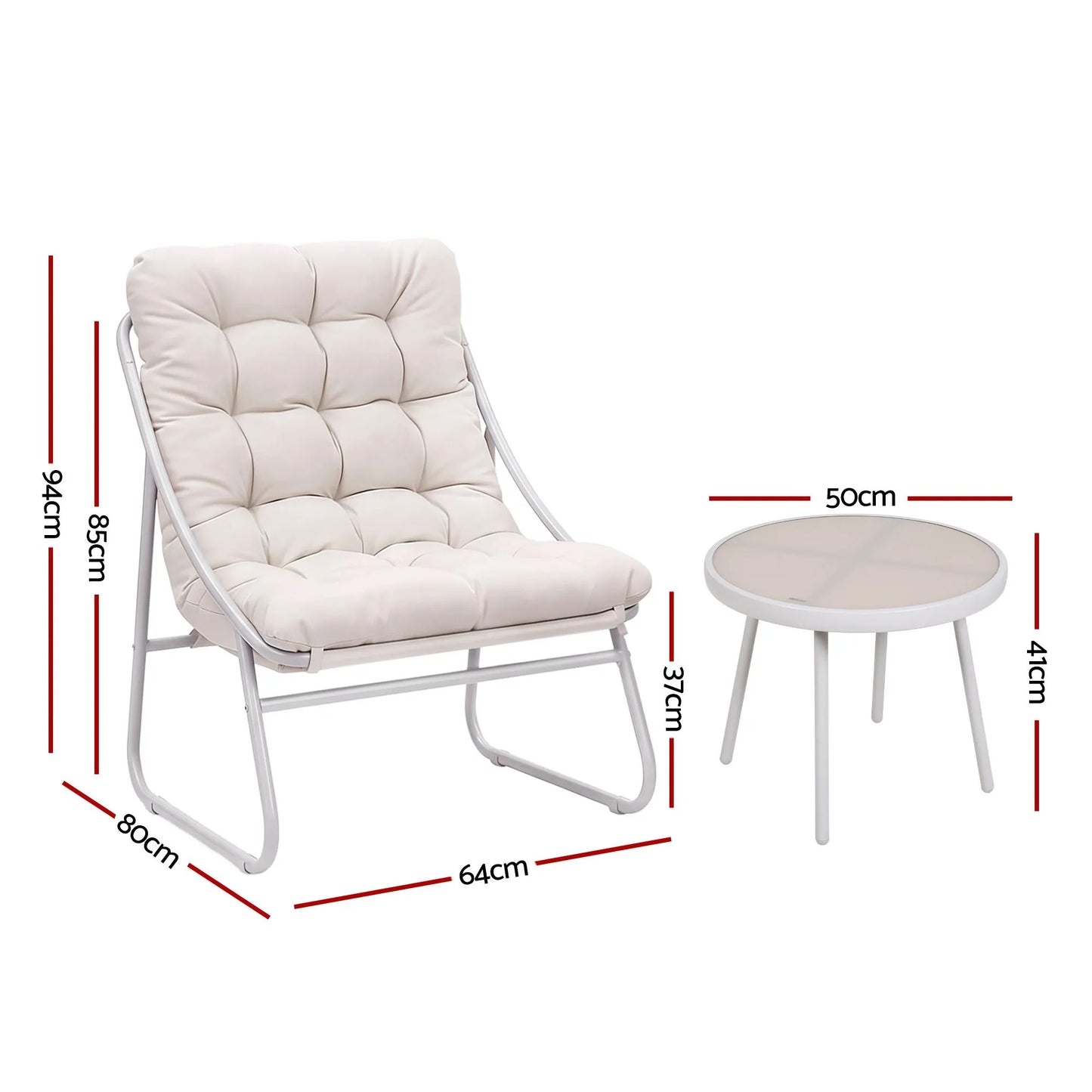 Gardeon 3PC Outdoor Bistro Set Patio Furniture Table and Chairs Steel Dining Chair Khaki - Image 2