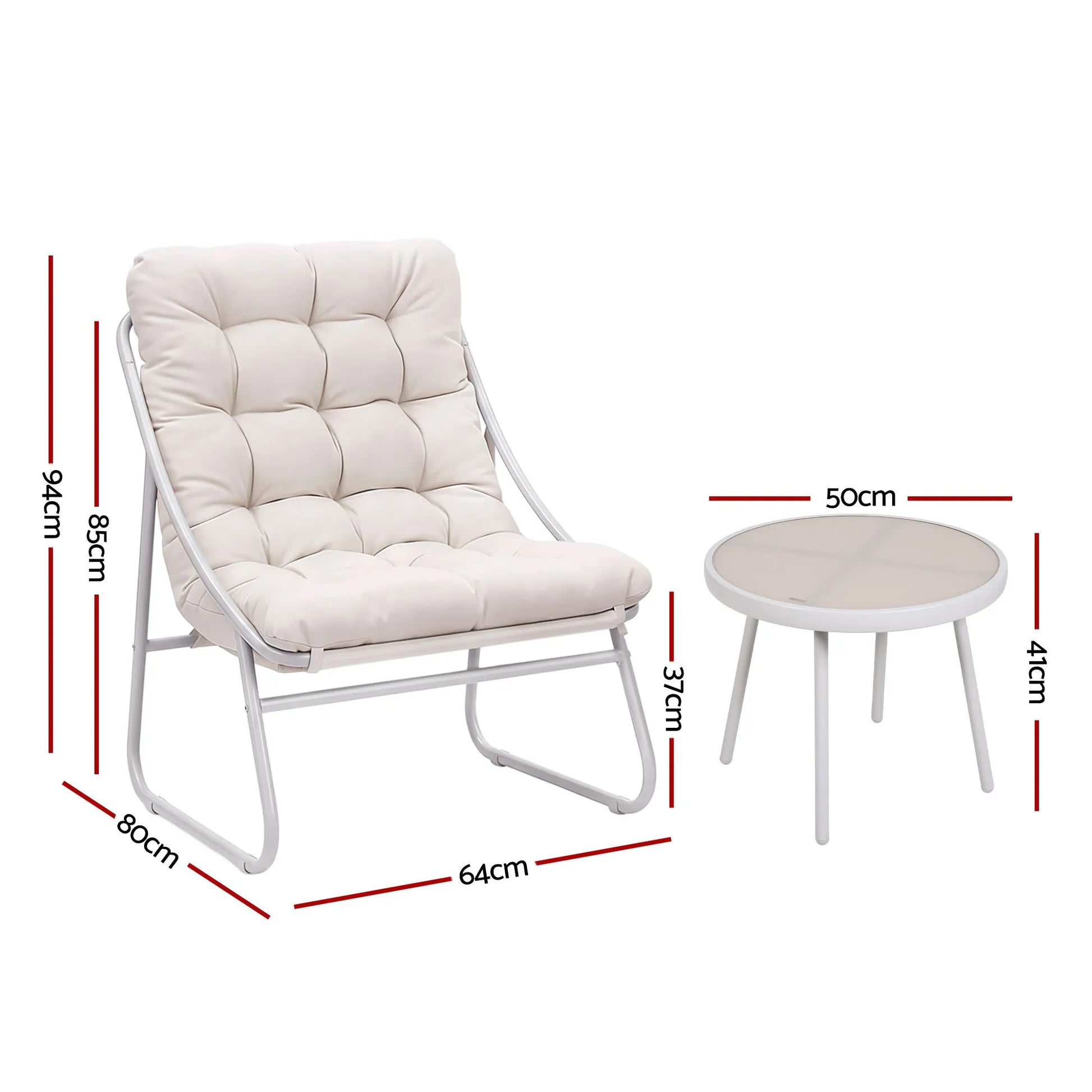 Gardeon 3PC Outdoor Bistro Set Patio Furniture Table and Chairs Steel Dining Chair Khaki - Image 2