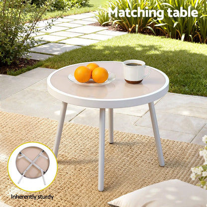 Gardeon 3PC Outdoor Bistro Set Patio Furniture Table and Chairs Steel Dining Chair Khaki - Image 6