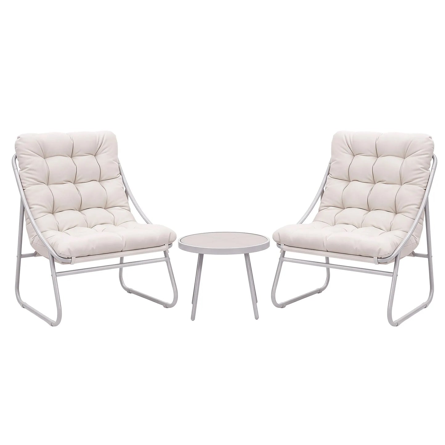 Gardeon 3PC Outdoor Bistro Set Patio Furniture Table and Chairs Steel Dining Chair Khaki - Image 7