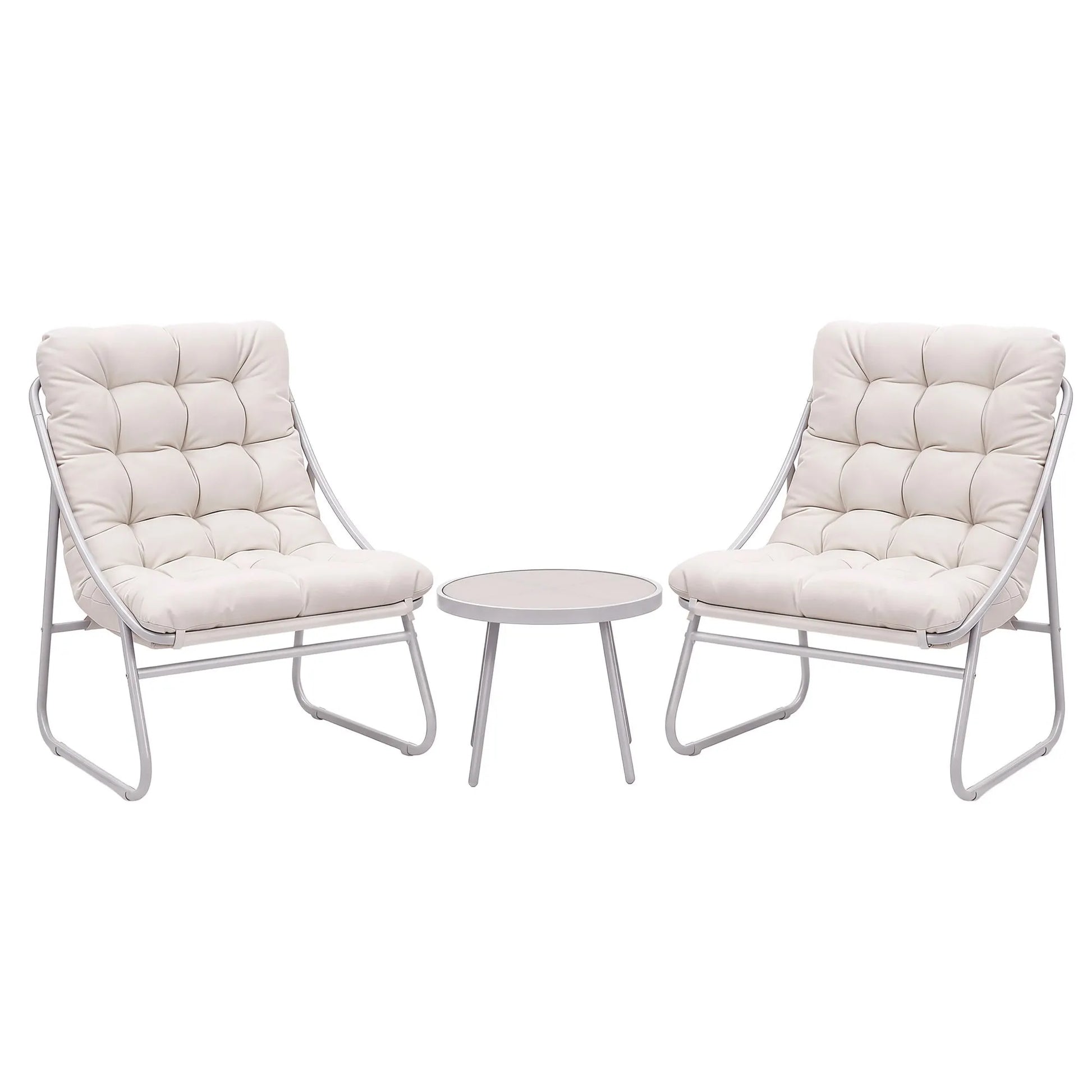 Gardeon 3PC Outdoor Bistro Set Patio Furniture Table and Chairs Steel Dining Chair Khaki - Image 7