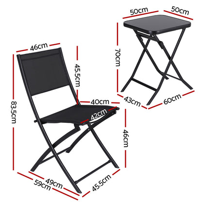 Gardeon Outdoor Bistro Set Folding Table and Chairs Patio Furniture Garden Steel Black - Image 2