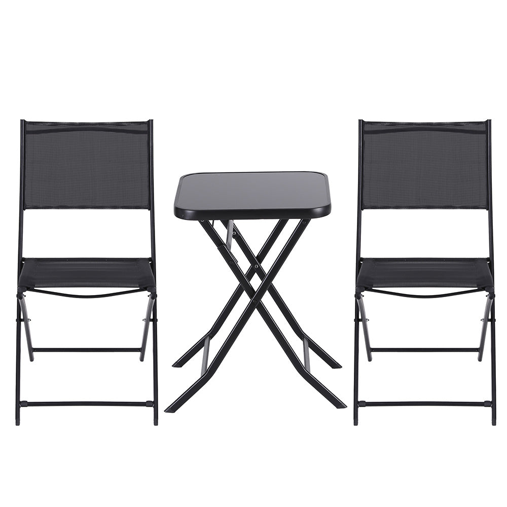 Gardeon Outdoor Bistro Set Folding Table and Chairs Patio Furniture Garden Steel Black - Image 3