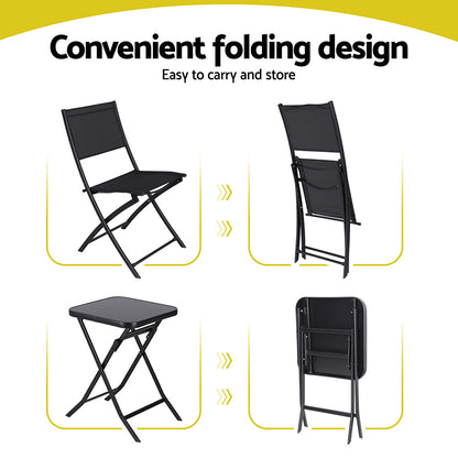 Gardeon Outdoor Bistro Set Folding Table and Chairs Patio Furniture Garden Steel Black - Image 5
