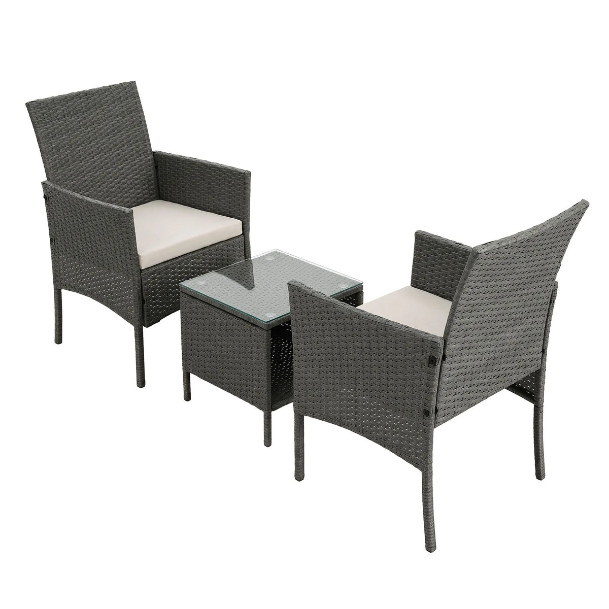 Gardeon 3PC Outdoor Bistro Set Patio Furniture Wicker Setting Chairs Table Cushion Grey - Image 3