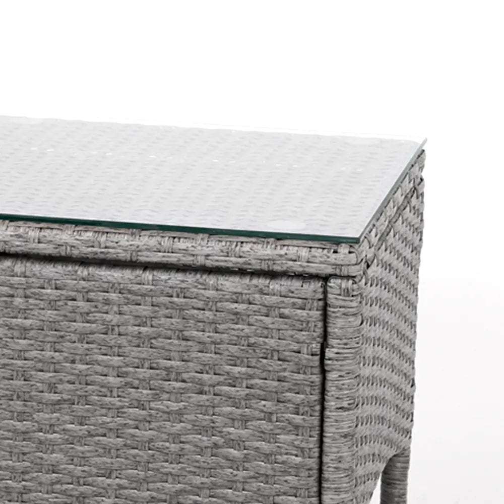 Gardeon 3PC Outdoor Bistro Set Patio Furniture Wicker Setting Chairs Table Cushion Grey - Image 7
