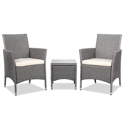 Gardeon 3PC Outdoor Bistro Set Patio Furniture Wicker Setting Chairs Table Cushion Grey - Image 8
