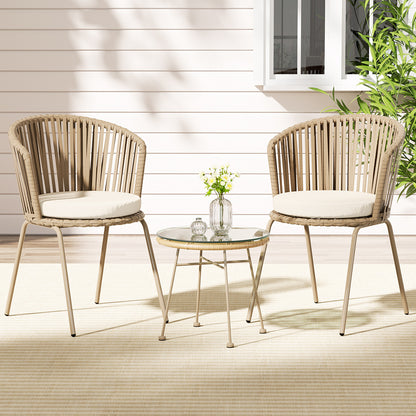 Gardeon 3PC Outdoor Bistro Set Patio Furniture Rope Setting Chairs Table Beige - Image 5